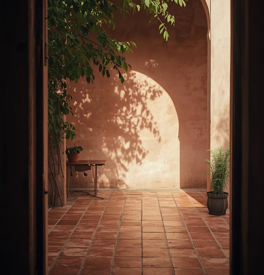 Terracotta floor tiles in a living space
